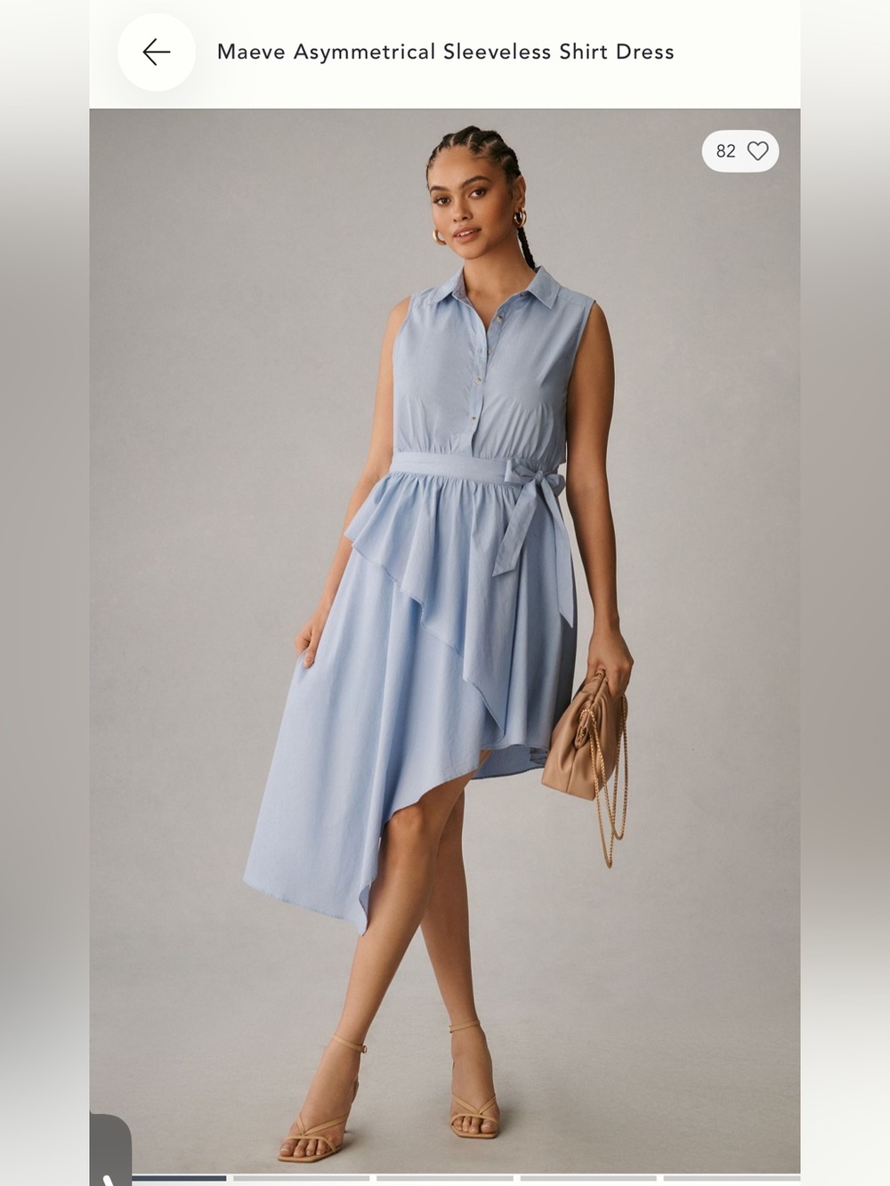 Maeve Light Blue Sleeveless Asymmetrical Shirt Dress